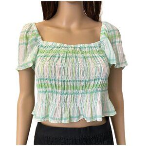 Zara Women's Square Neck Puff Sleeves Smocked Cropped Top Size XS - NWT